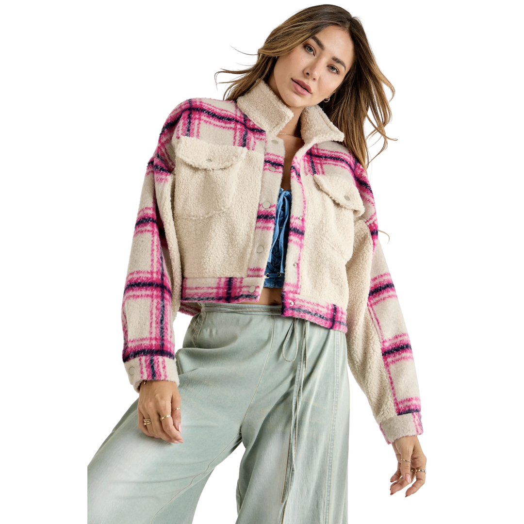 Plaid Pattern Mixed Jackets With Front Pockets