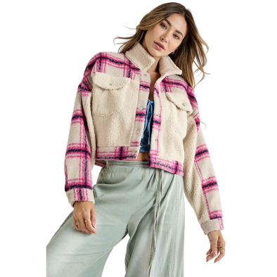Plaid Pattern Mixed Jackets With Front Pockets