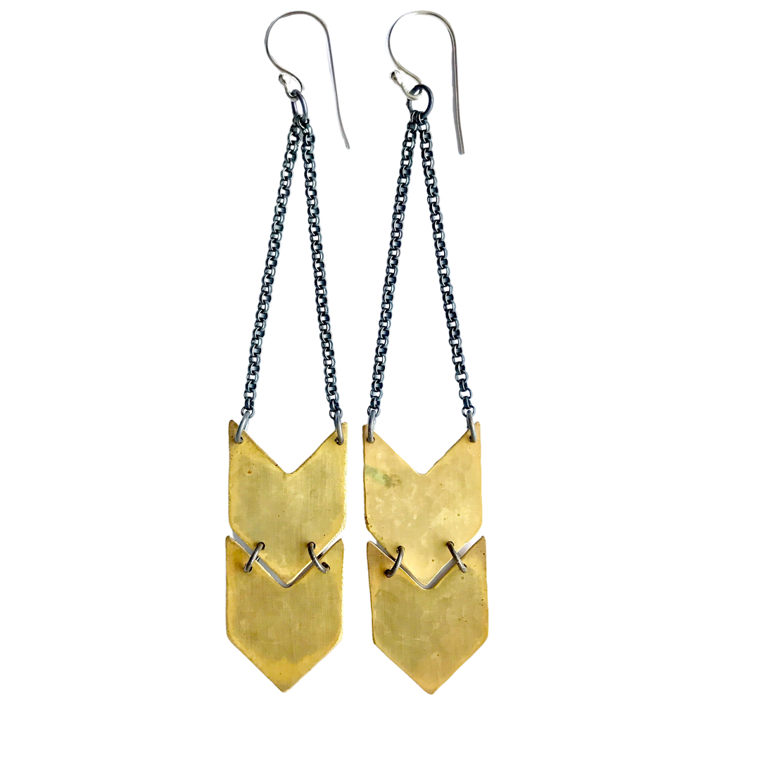 Chevron Earrings - Brass - Double