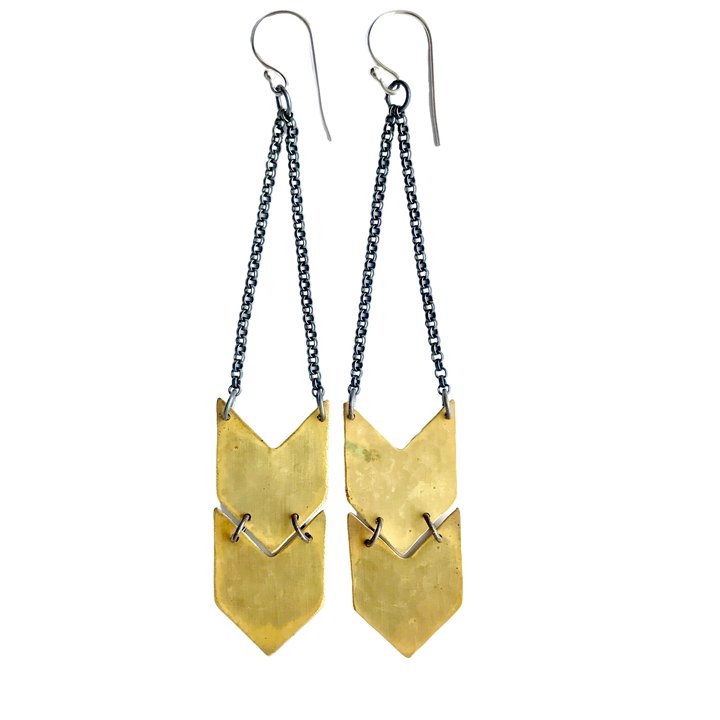 Chevron Earrings - Brass - Double