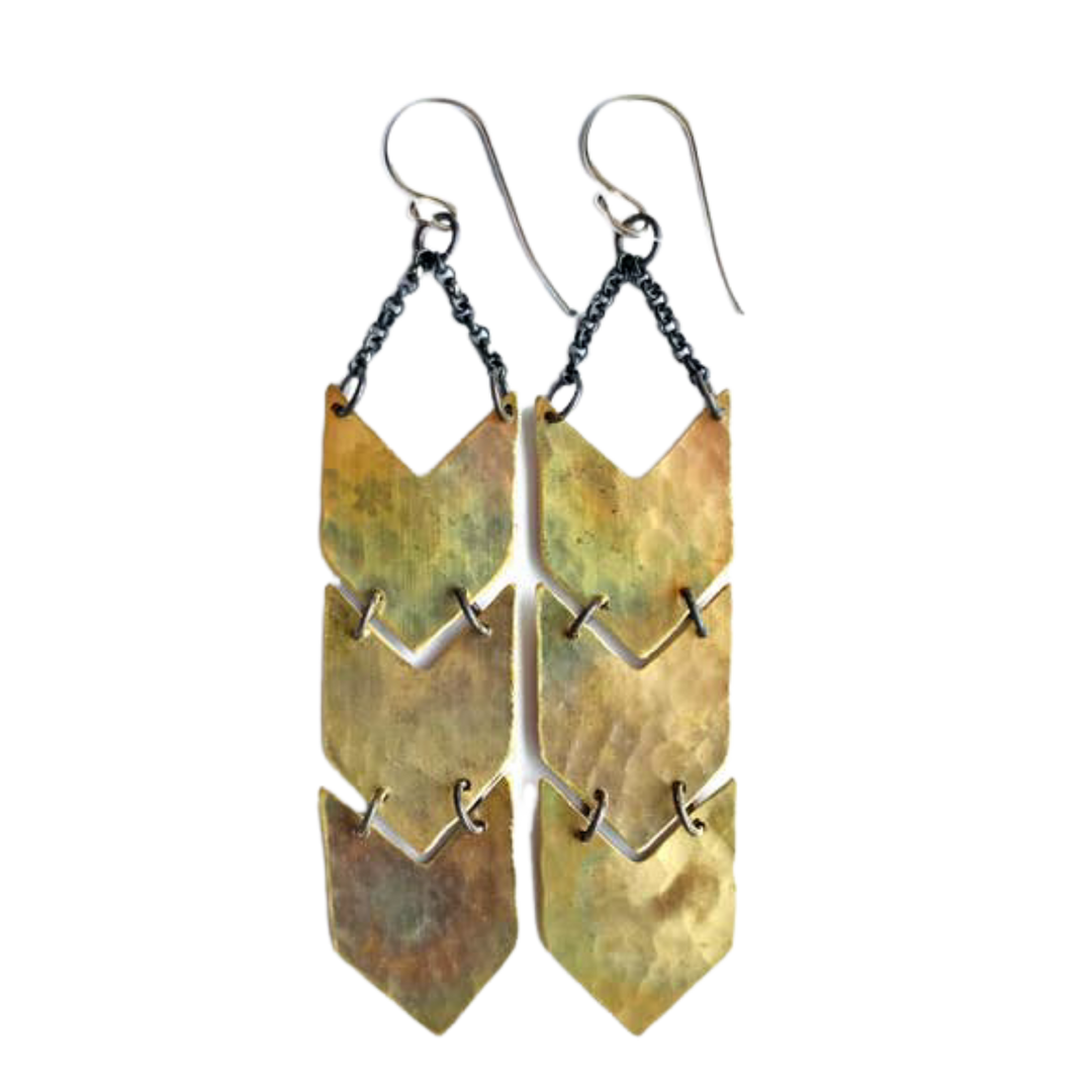 Chevron Earrings - Brass - Triple