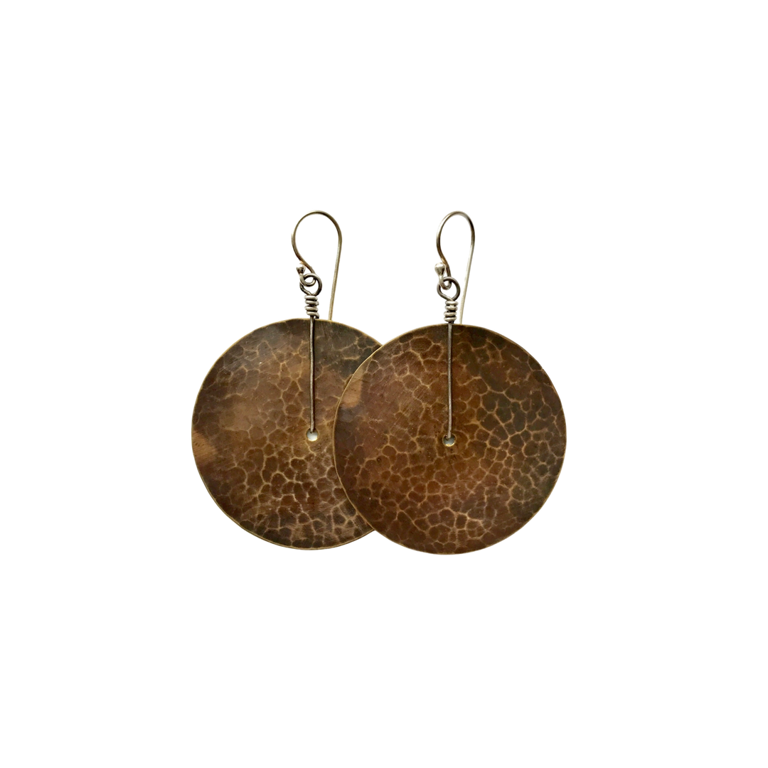 Brass Hammered Disc Earrings - Large