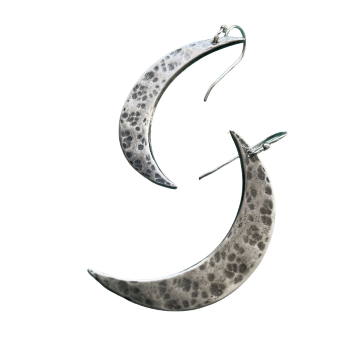 XL Silver Crescent Moon Earrings