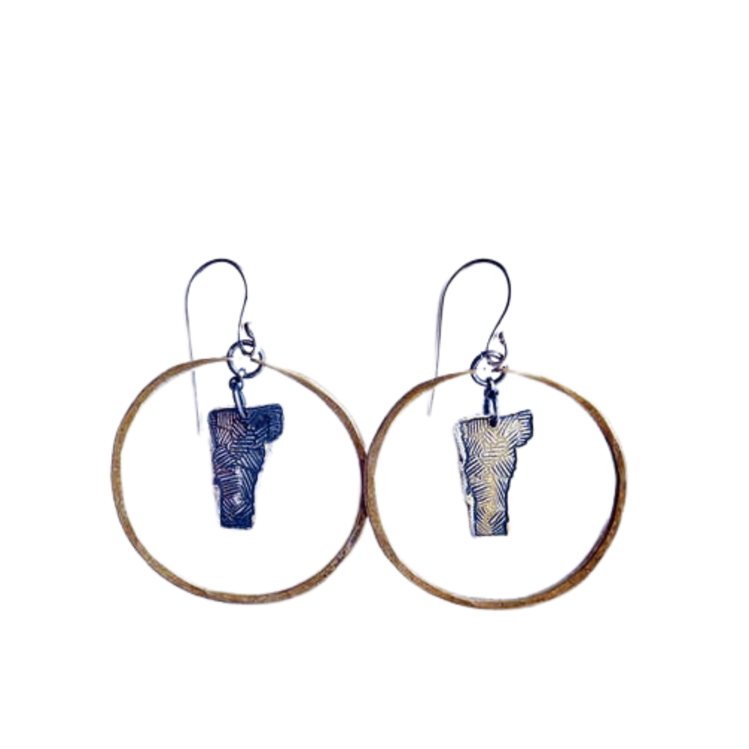 Brass Hoop Earrings with Silver Vermonts - Small