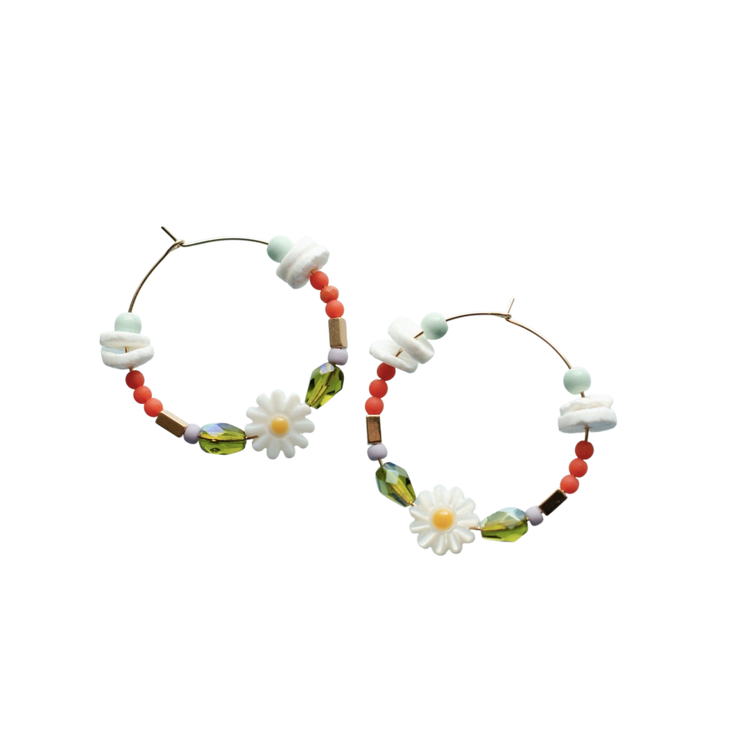 Daisy Beaded Hoops