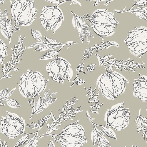 Grey Botanical Illustration Cotton Infinity Scarf