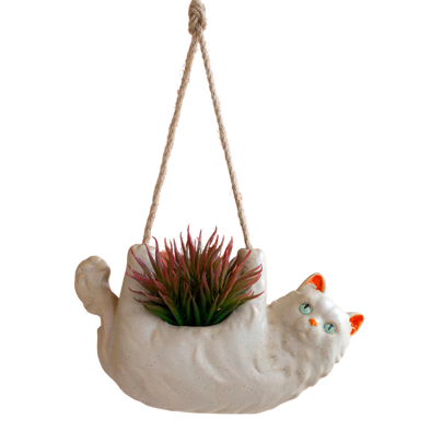 Ceramic Fluffy Cat Hanging Planter