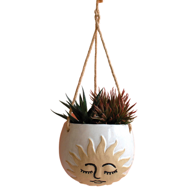 Ceramic Sun Face Hanging Planter