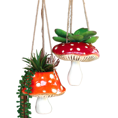 Ceramic Mushroom Toadstool Hanging Planter