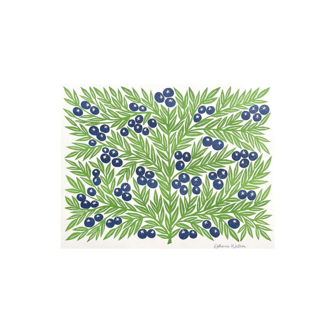 Garden Series: Blueberries Risograph Print
