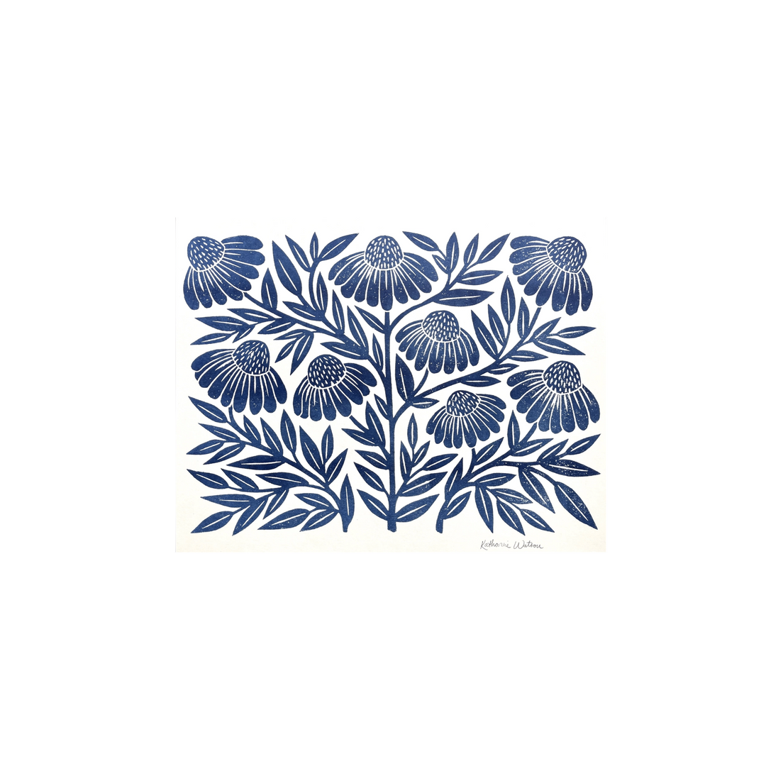 Garden Series: Navy Echinacea Risograph Art Print