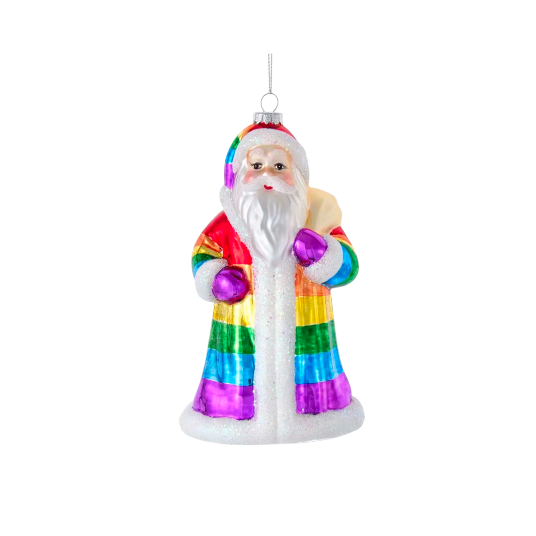 Glass Rainbow Santa Ornament