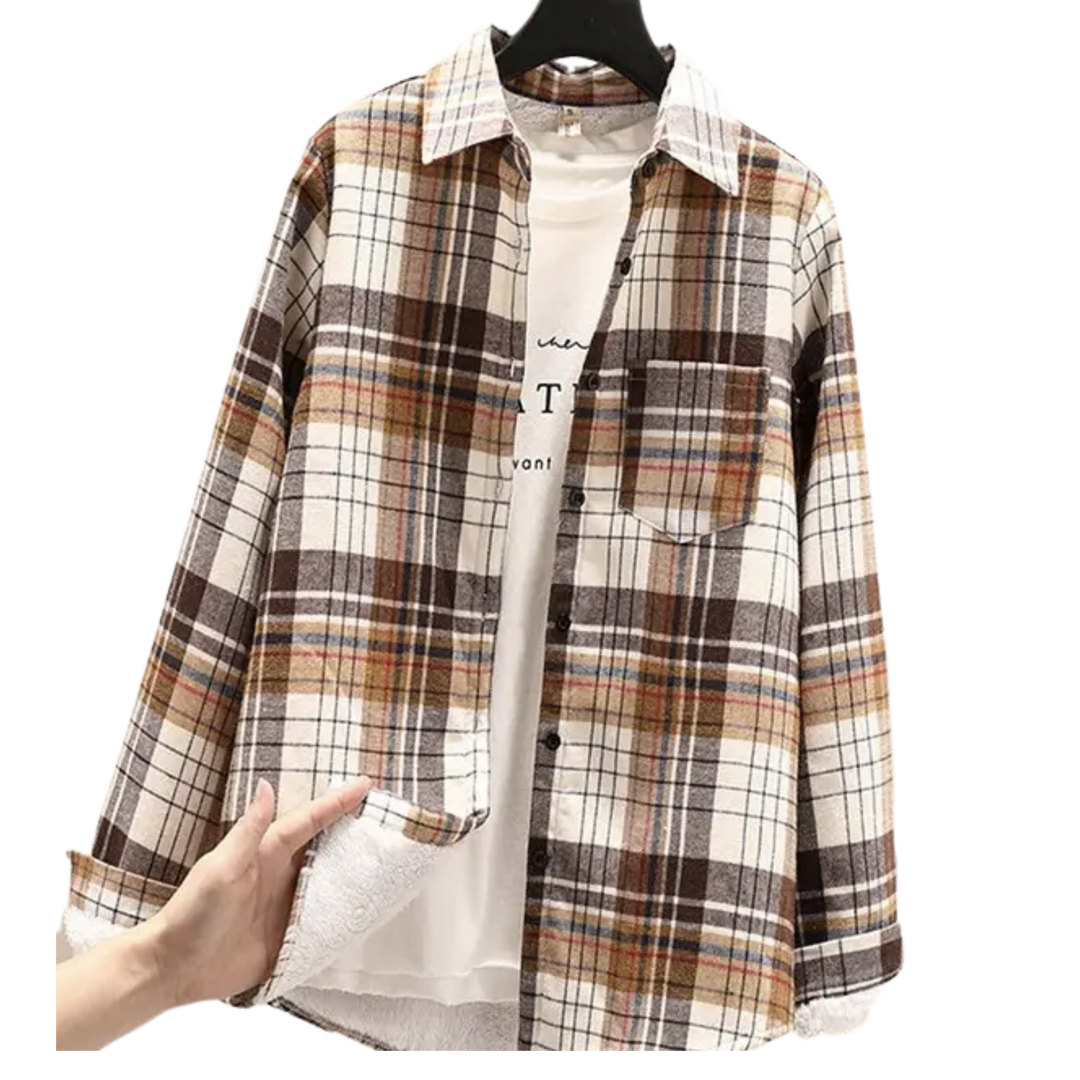 Multi Color Retro Plus Velvet Plaid Shirt