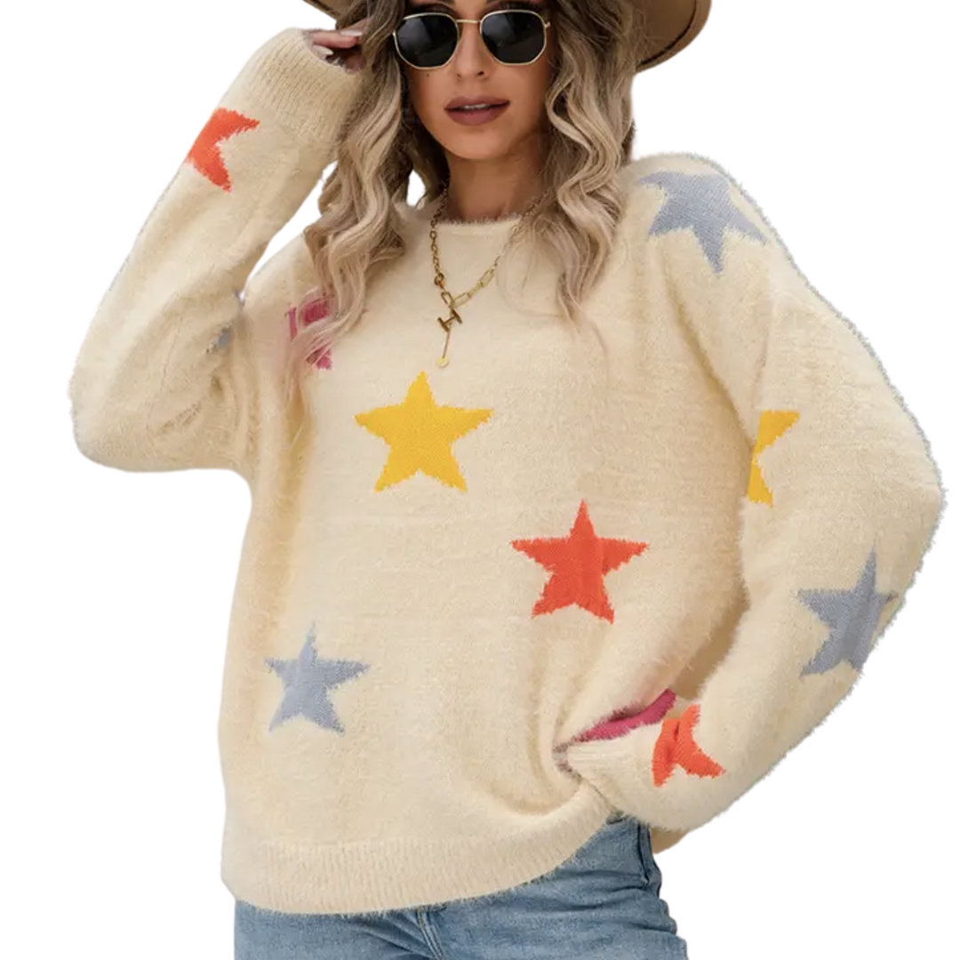 Women's Colored Star Pattern Sweater Top