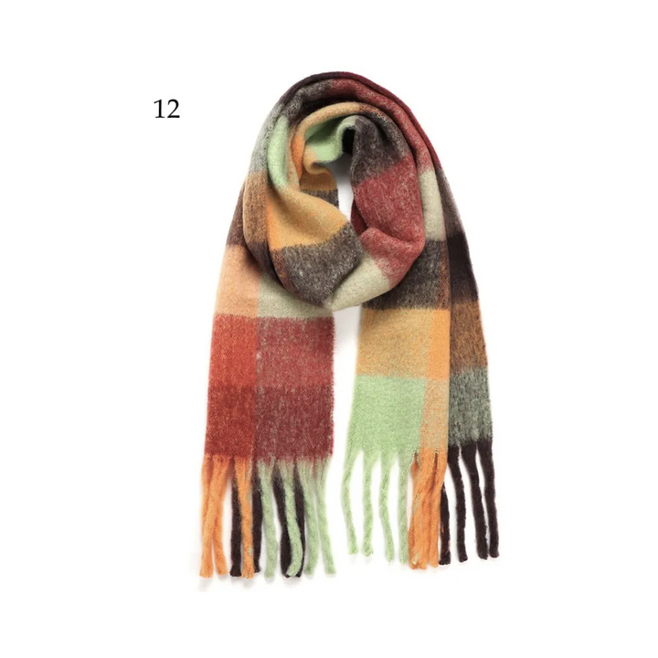 Chunky Oblong Plaid Multi Color Brushed Scarf