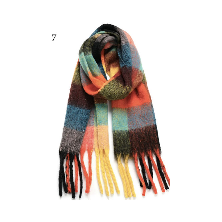 Chunky Oblong Plaid Multi Color Brushed Scarf