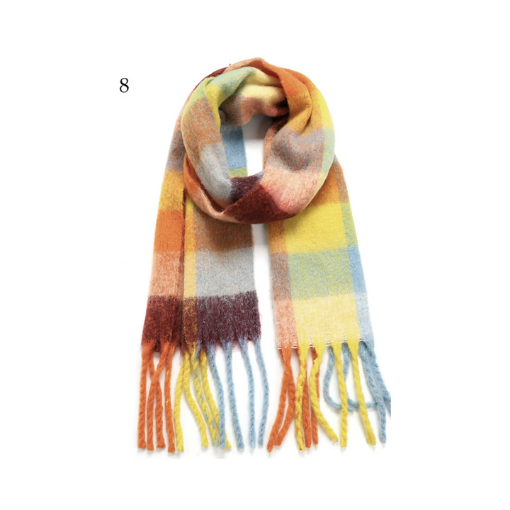 Chunky Oblong Plaid Multi Color Brushed Scarf