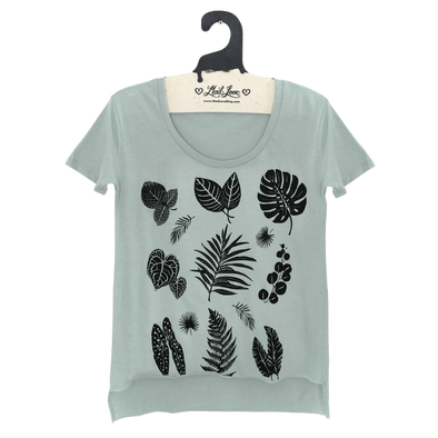 Seafoam Scoop Hi Lo Tee with Plant Leaves Print