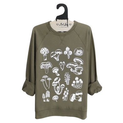 Unisex Olive Lightweight Terry Sweatshirt with Mushroom