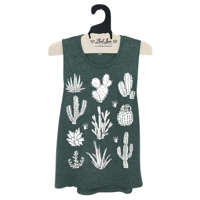 Heather Forest Muscle Tank with Cactus Print