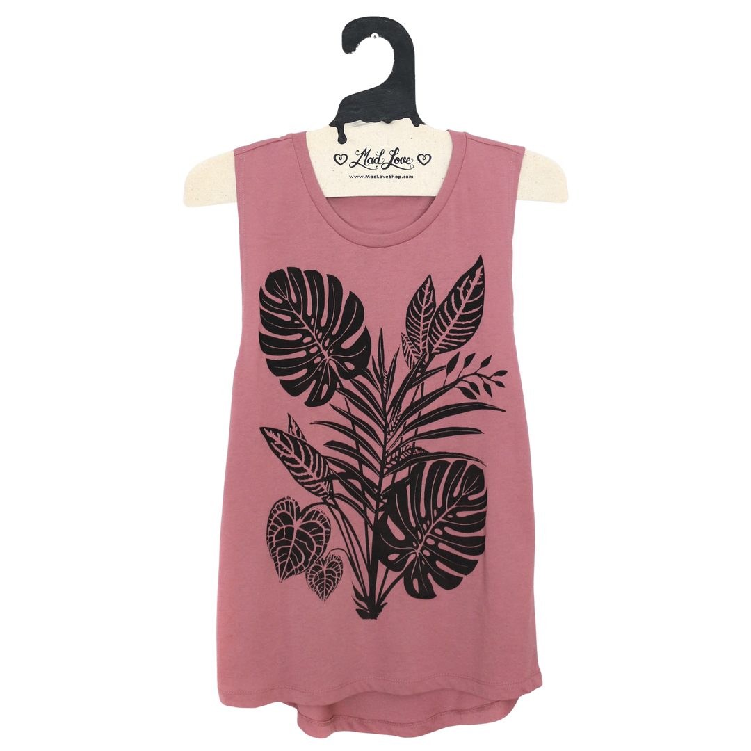 Mauve Pink Muscle Tank with Tropical Print