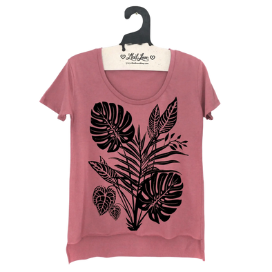 Mauve Scoop Hi Lo Tee with Tropical Print