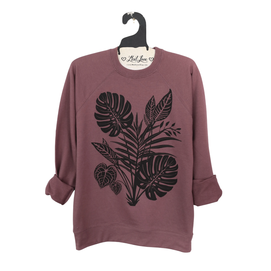 Unisex Mauve Lightweight Sweatshirt with Tropical Leaves