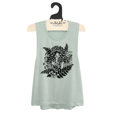 Sea foam Muscle Tank with Mushroom Fern Print