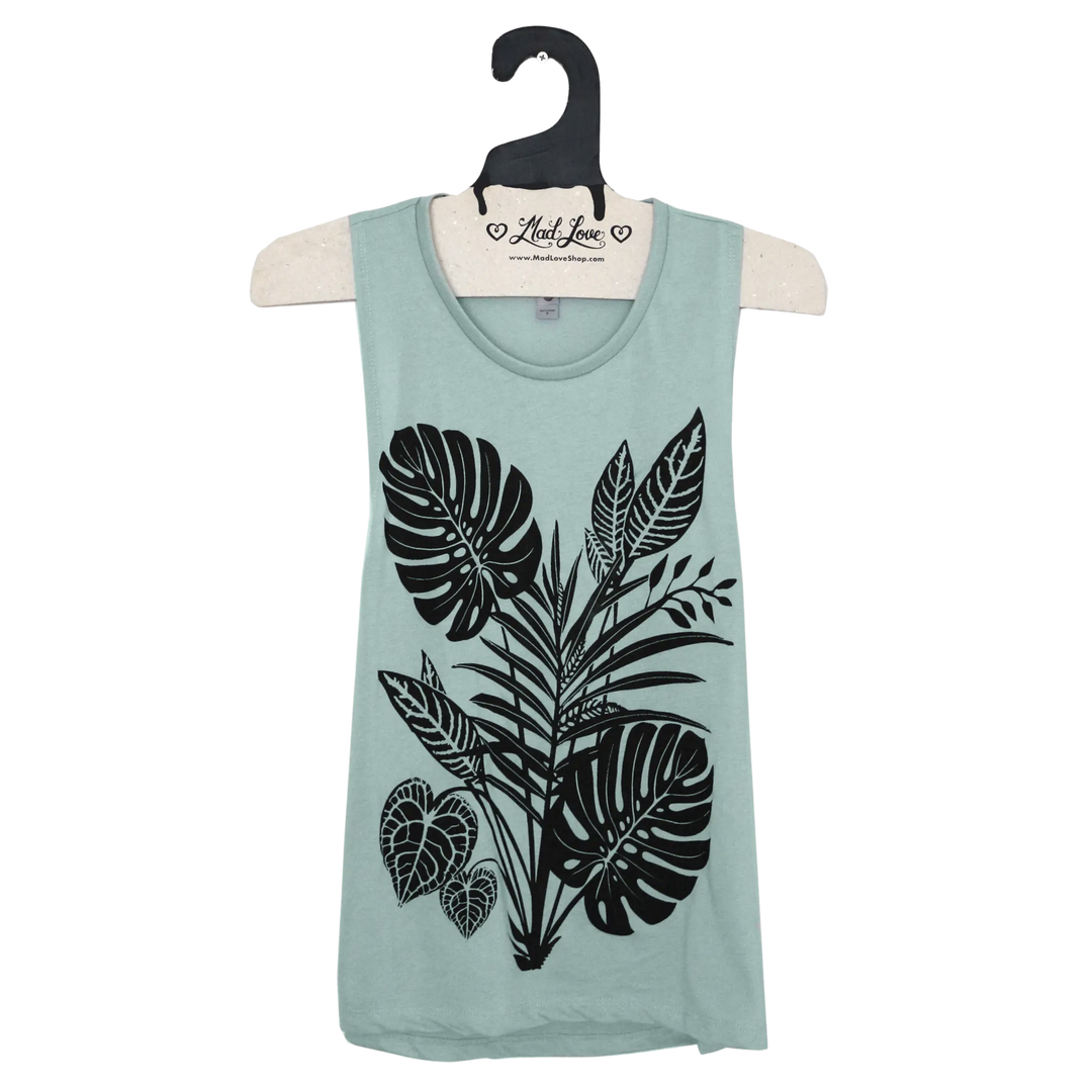 Seafoam Green Muscle Tank with Tropical Print