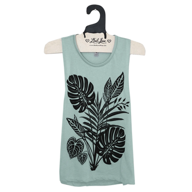 Seafoam Green Muscle Tank with Tropical Print