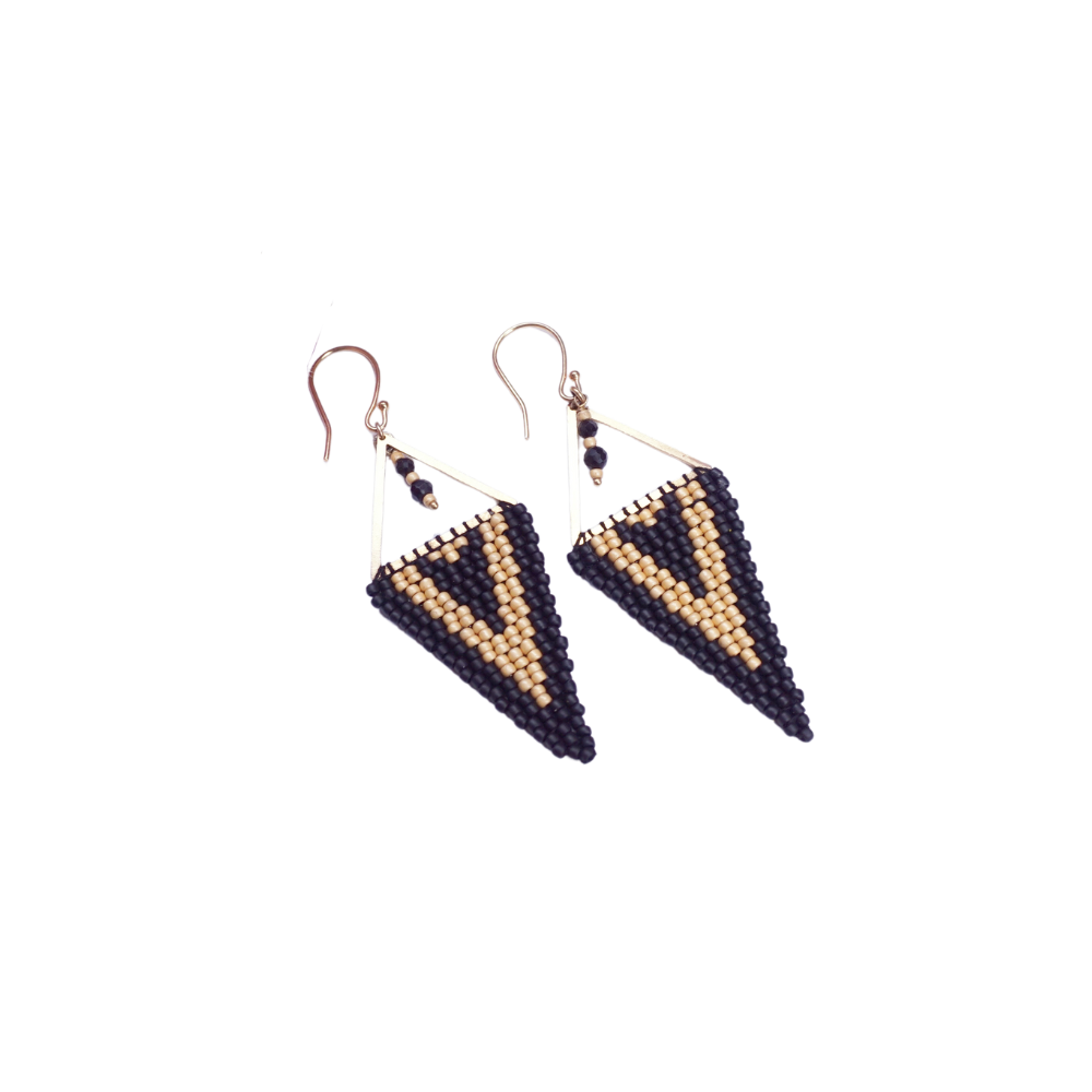 Black & Gold Triangle Element Beaded Earrings