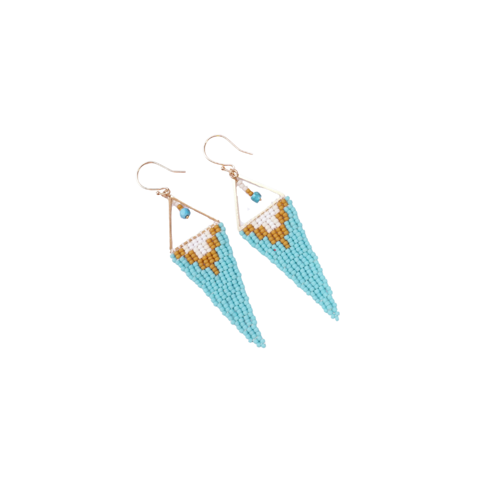 Turquoise Triangle Element Beaded Earrings