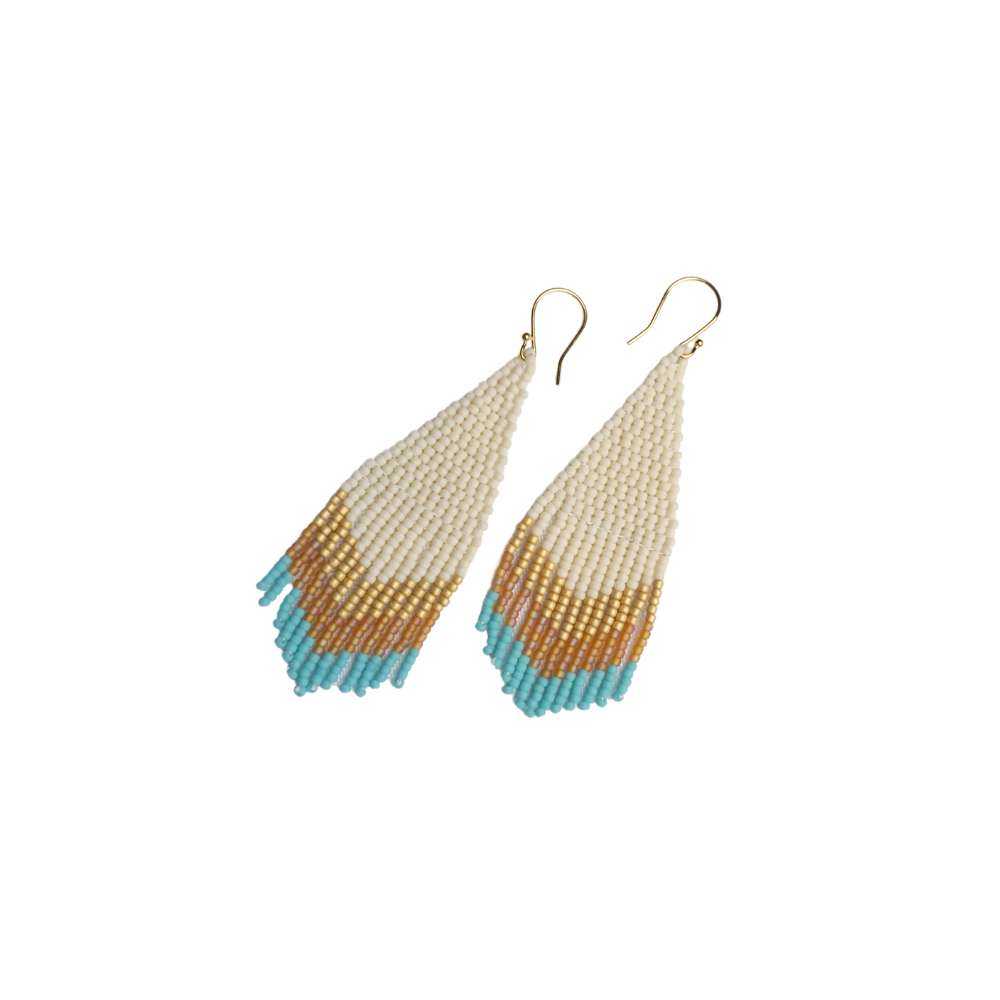White and Turquoise Fringe Earrings