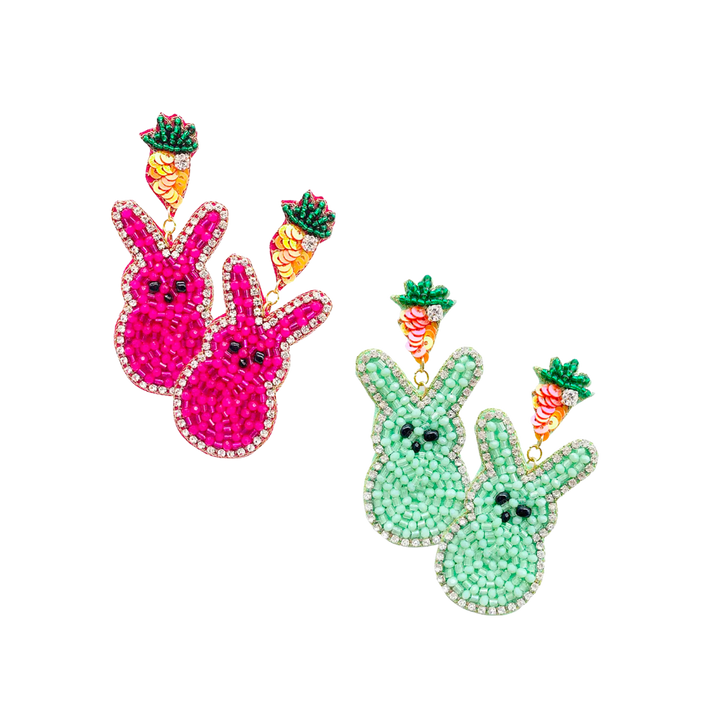 Peeps Beaded Carrot Easter Bunny Earrings