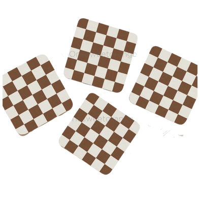 Brown Checker Coaster Set of 4