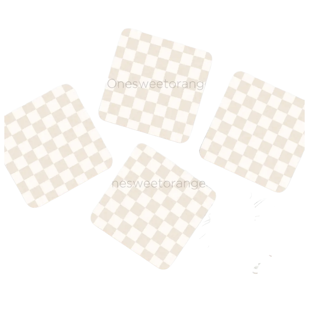 Neutral Checker Coaster Set of 4