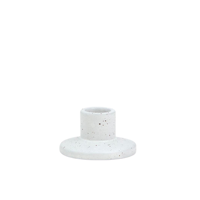 White Speckled Ceramic Taper Candle Holder 1.8" Tall