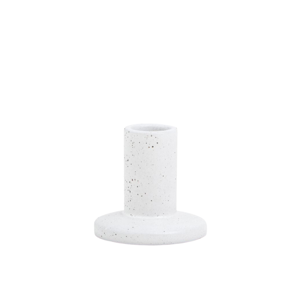 White Speckled Ceramic Taper Candle Holder 2.9" Tall