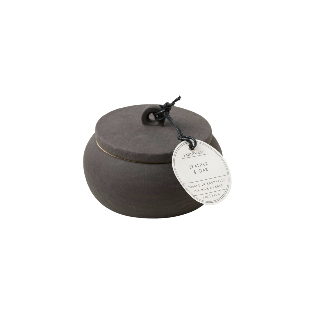Cali 5oz Textured Black Ceramic with Lid Leather & Oak