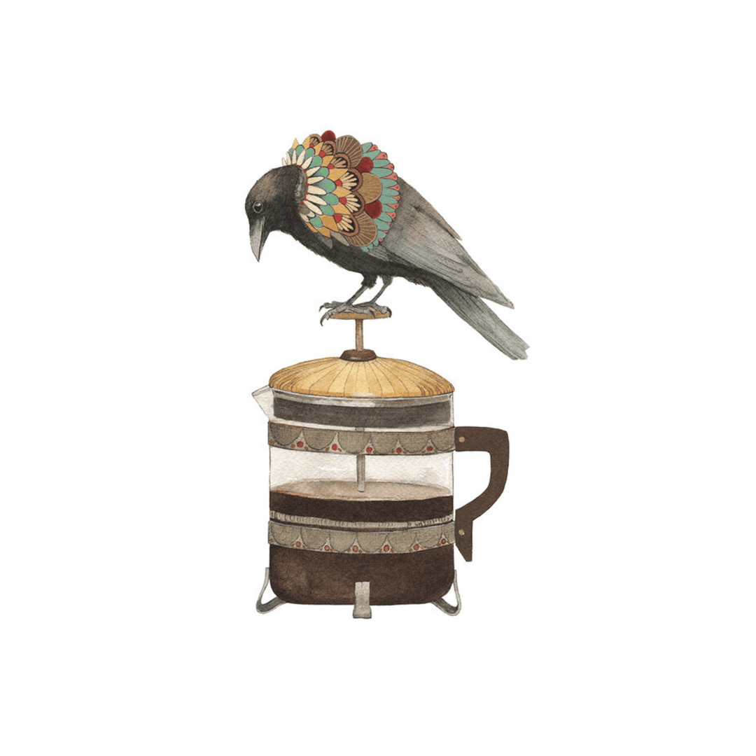 Woodland Kitchen: Dennis the Coffee Crow - Art Print
