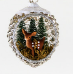 Reindeer Pinecone Scene Ornament