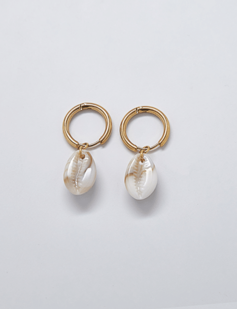 Gold Cowrie Shell Huggie Earrings