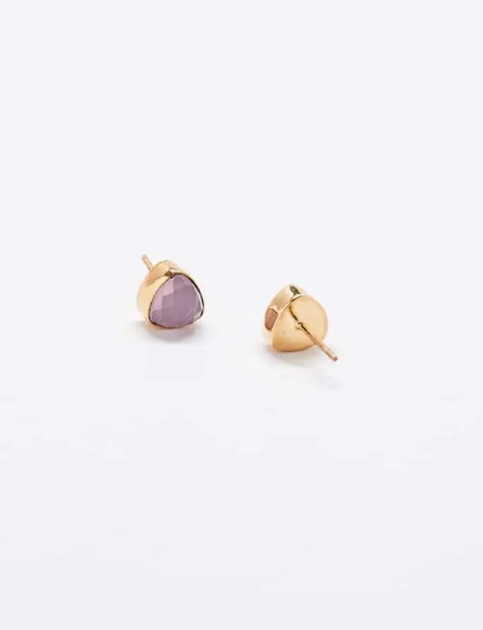 Rose Quartz Gold Triangle Studs