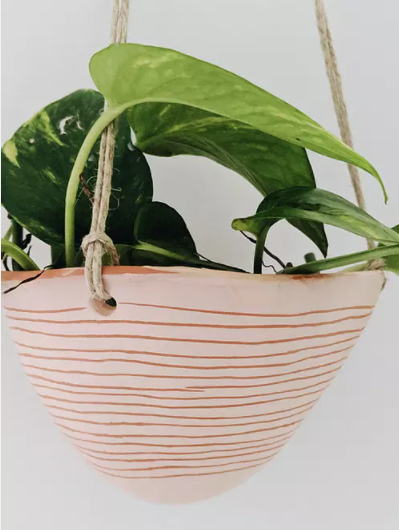 Horizon Line Hanging Planter in Pink & Terracotta