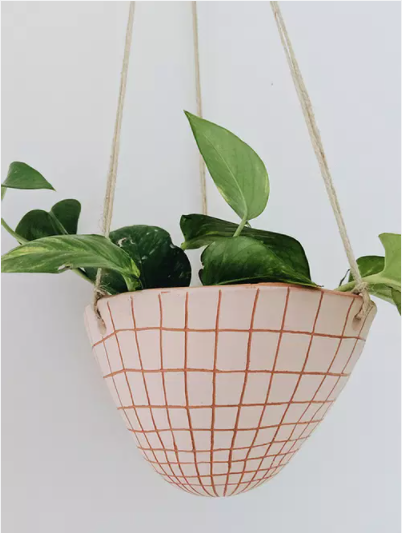 Graph Hanging Planter in Pink & Terracotta