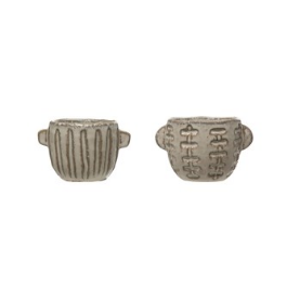 4-1/4" Embossed Stoneware Planter - White