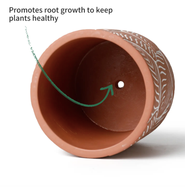 Terracotta Vintage Leaf Cement Pot