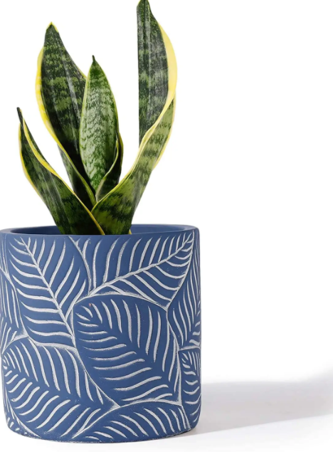 Blue Vintage Leaf Cement Pot