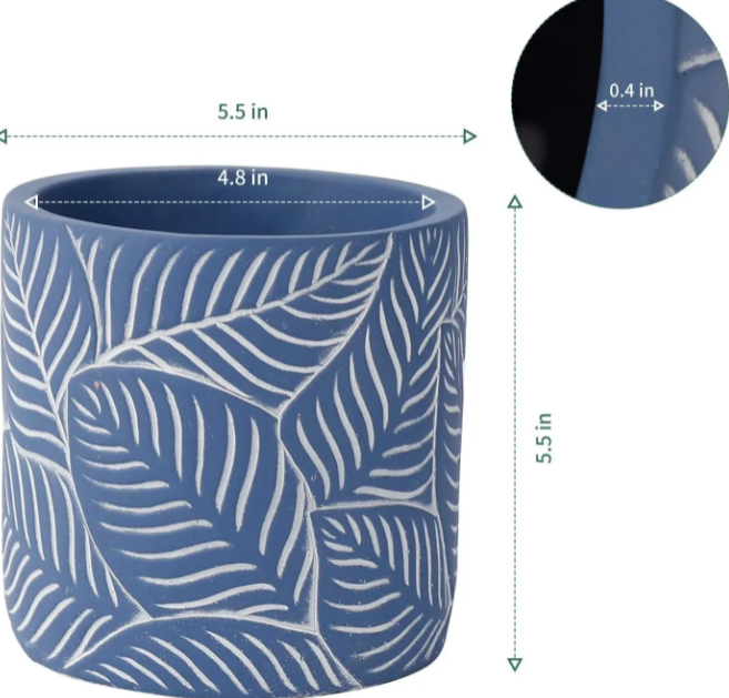 Blue Vintage Leaf Cement Pot