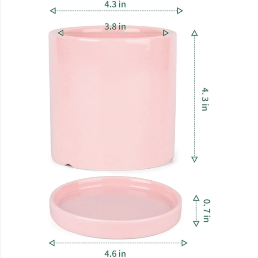 3.8 Inch Pink Cylinder Plant Pot with Saucer